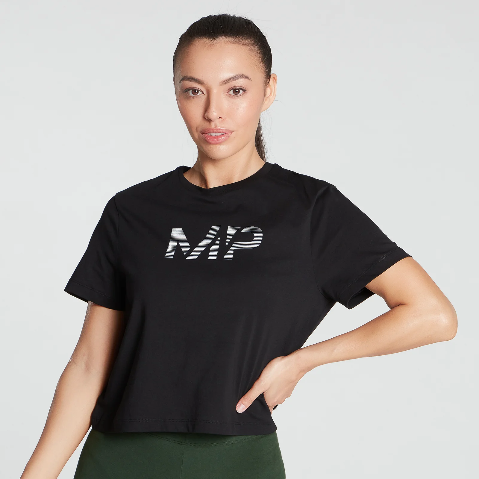 MP Women's Gradient Line Graphic Crop T-shirt- Black - XXS Image 1