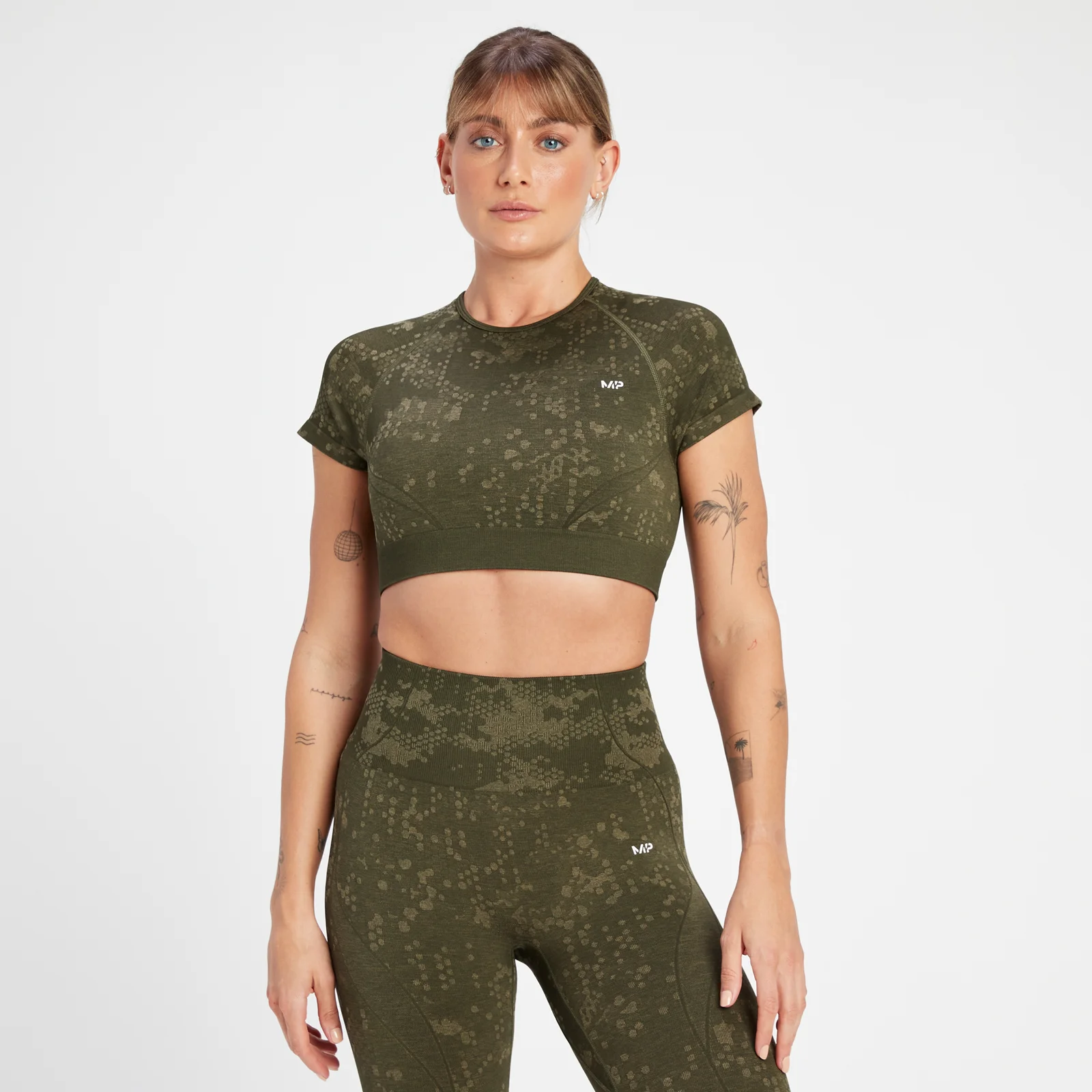 MP Women's Adapt Seamless Pattern Crop Top - Olive Green - XS Image 1