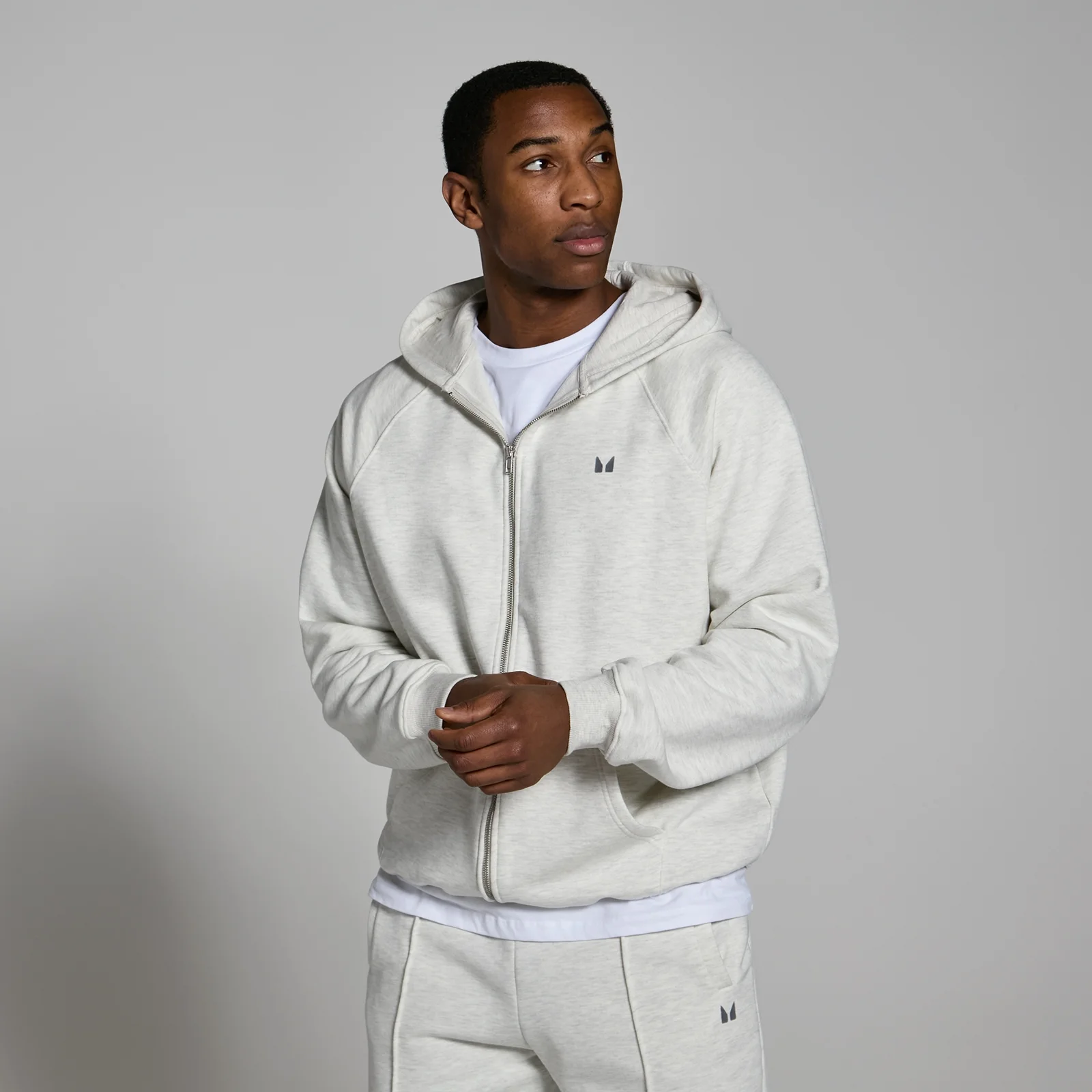 MP Men's Lifestyle Heavyweight Zip Through Hoodie - Light Grey Marl - XS Image 1