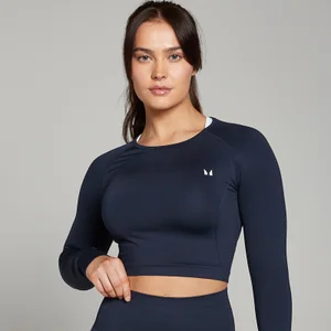 MP Women's Shape Seamless Long Sleeve Crop Top - Navy - Size XS
