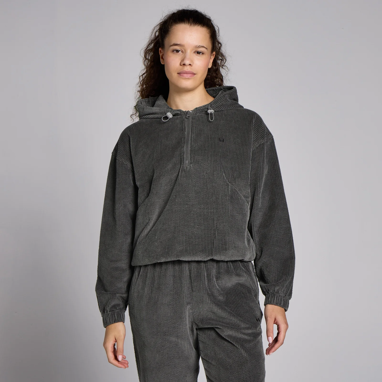 MP Women's Corduroy 1/4 Zip Hoodie - Gun Metal - L Image 1