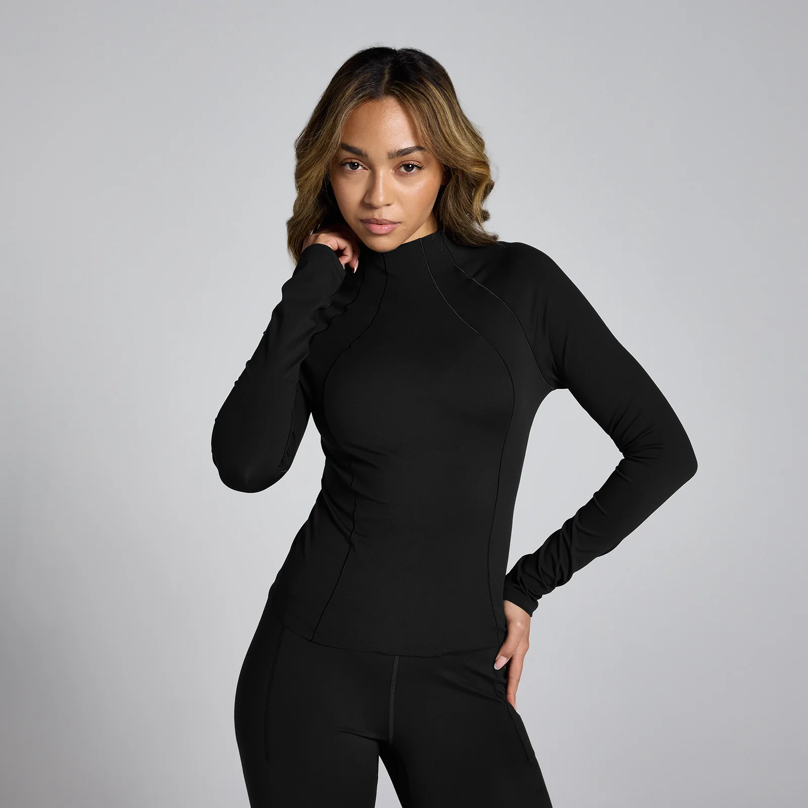 MP Women's Tempo Sculpt Funnel Neck Sheer Top - Black - XS Image 1