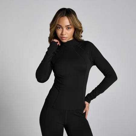 MP Women's Tempo Sculpt Funnel Neck Sheer Top - Black
