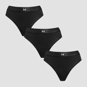 MP Women's Mid Rise Thong (3 Pack) - Black - Size S
