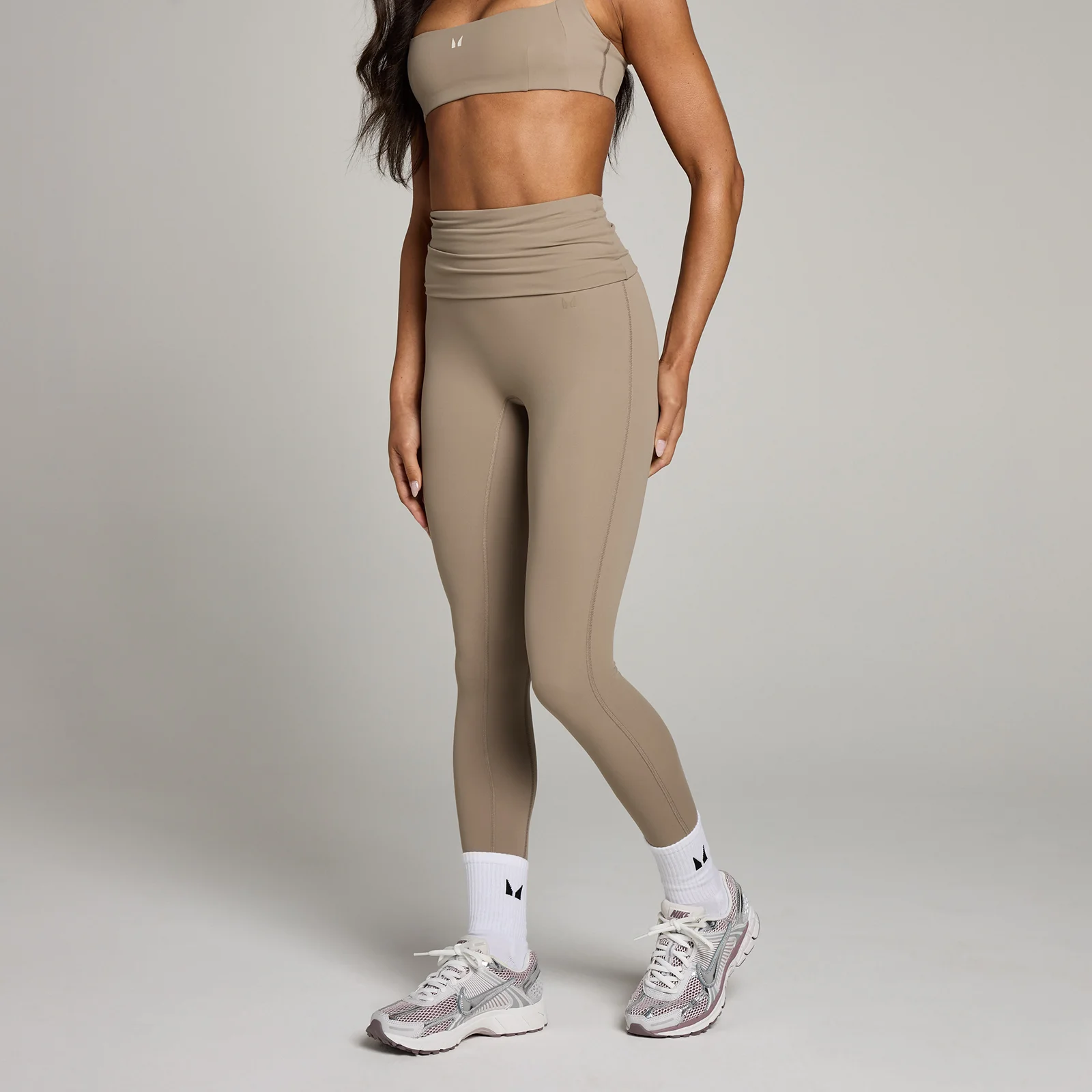 MP Women's Studio Fold Over Legging - Light Taupe - XS Image 1