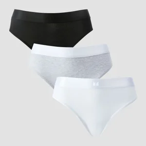 MP Women's Mid Rise Bikini Brief (5 Pack) - White/Black/Grey Marl - Size S