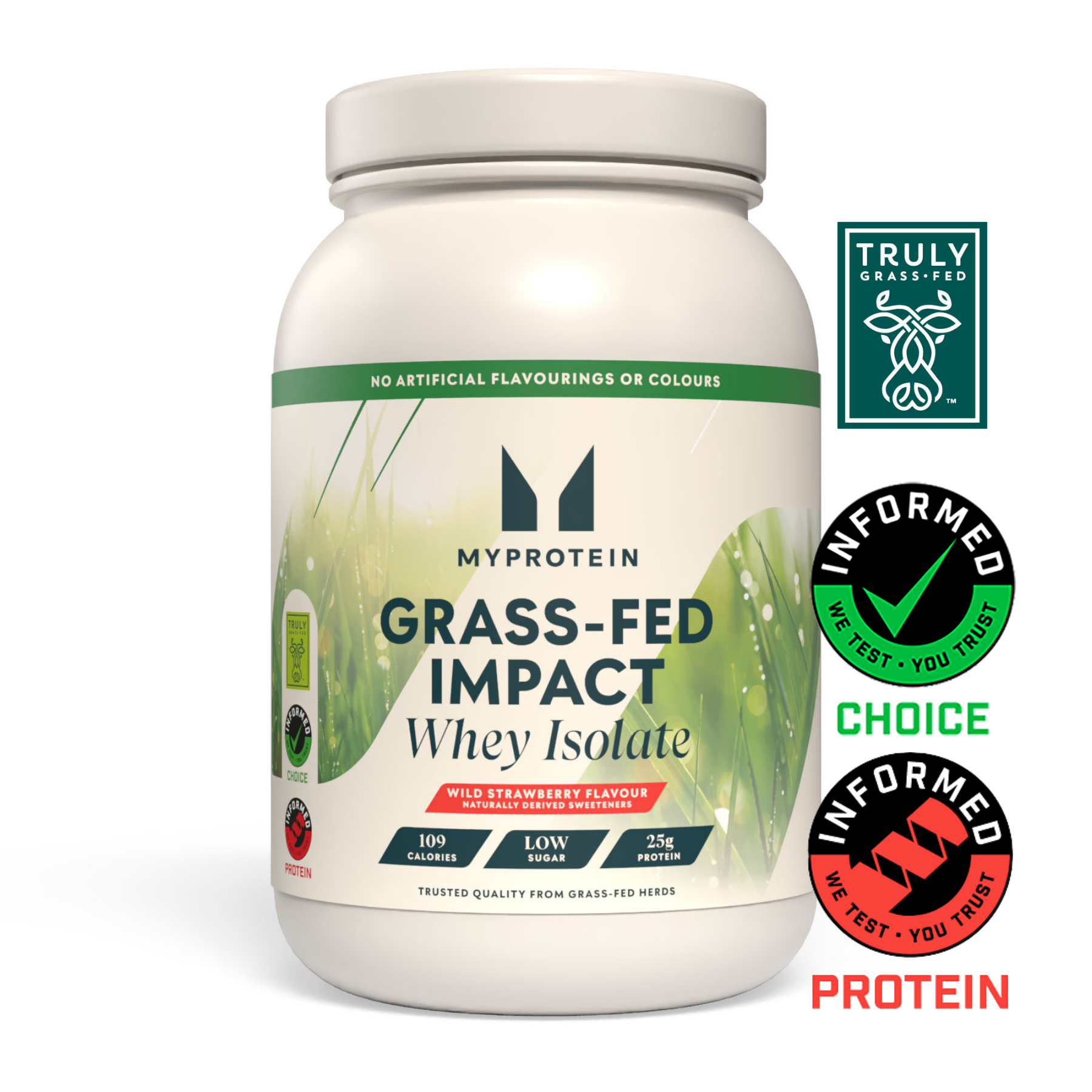 Myprotein Impact Whey Isolate, Grass Fed Wild Strawberry (naturally derived sweeteners), 1kg Image 1