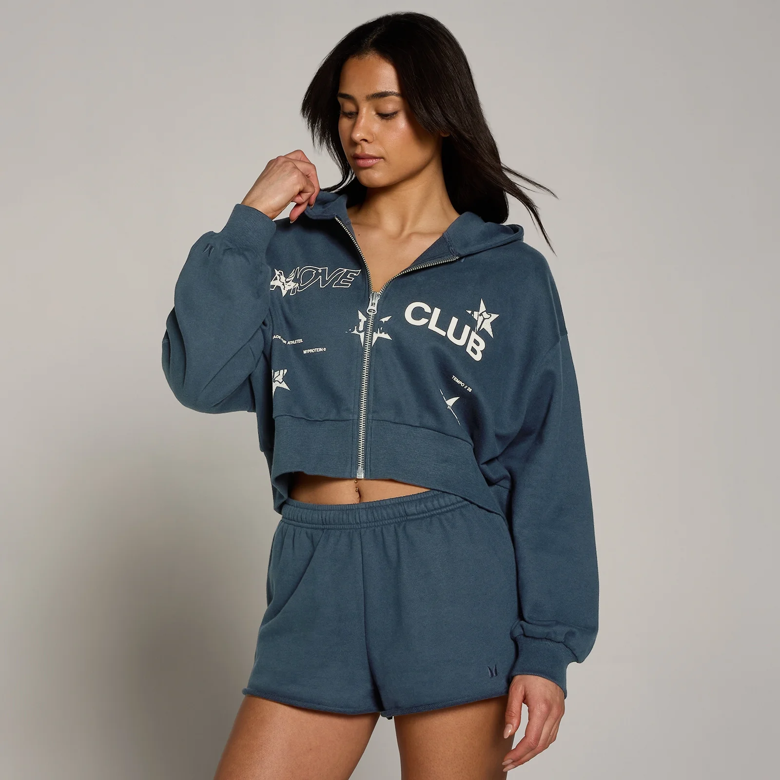 MP Women's Move Club Graphic Lightweight Loopback Zip Through Hoodie - Faded Blue - XS Image 1
