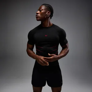 MP Men's Hero Muscle Fit Seamless T-Shirt - Washed Black/Hero Red - Size L