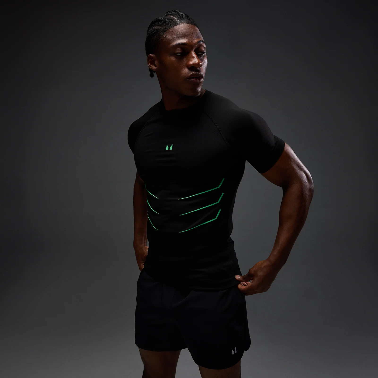 MP Men's Hero Muscle Fit Seamless T-Shirt - Washed Black/Alpha Green - L Image 1