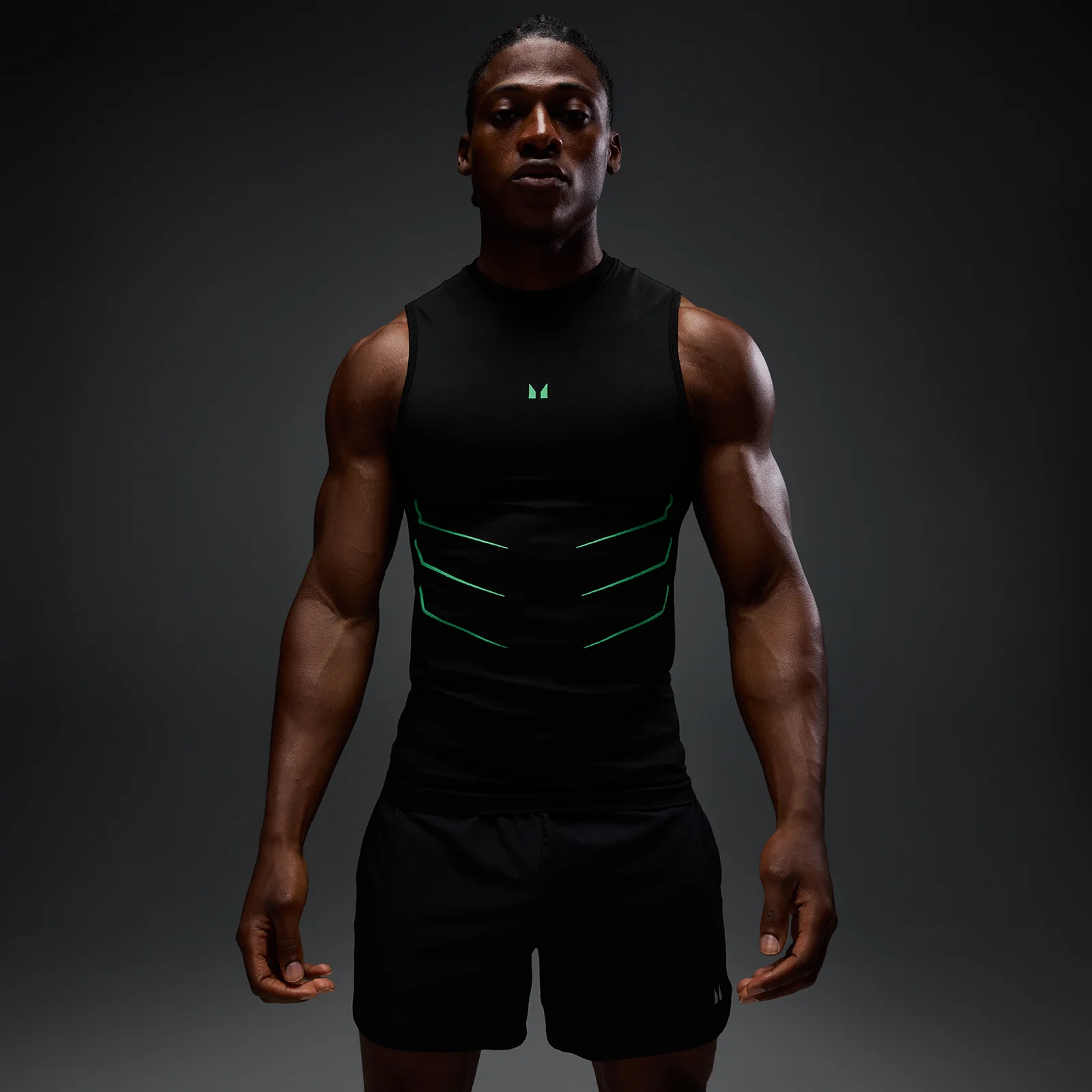 MP Men's Hero Muscle Fit Seamless Tank - Washed Black/Alpha Green - S Image 1