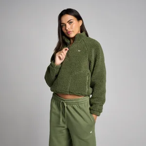 MP Women's Cropped Borg 1/4 Zip Fleece - Washed Olive - Size M