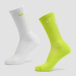 MP Move Club Running Socks (2 pack) - Green Glow/White - Size UK 6-8