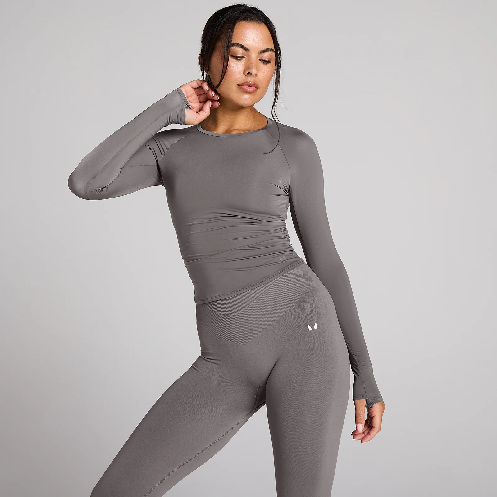 MP Women's Tempo Sheer Ruched Long Sleeve Top - Dark Truffle - S Image 1